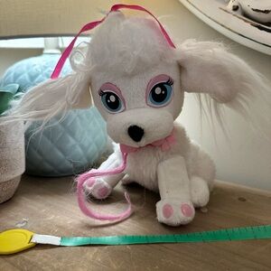 Mattel Barbie Puppy Dog 9” Plush Pink Collar & Bow White Stuffed Toy 2010